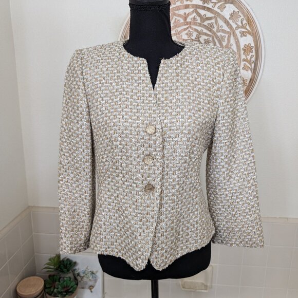 Vintage Giorgio Armani Gold & Silver Tweed Womens Evening Jacket - Size 6 (NWT)